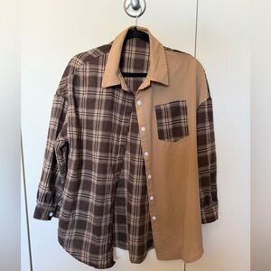 Plaid Print Colorblock Button Front Shirt | Size: S
